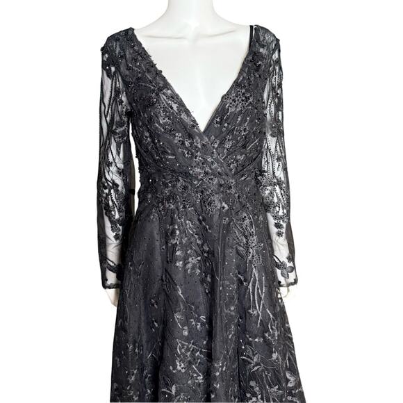 Mac Duggal Embellished Floral Long Sleeve Dress 204041 Black Women’s Sz 6 - Picture 4 of 9
